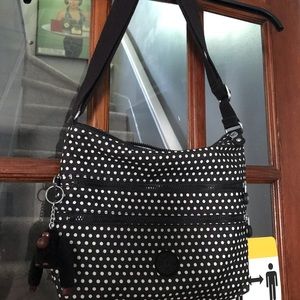 Kipling black and white polka dot purse